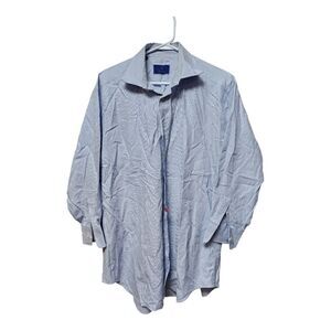 3027 - David Donahue Dress Shirt Mens 17.5  34/35 Blue Striped 100% Cotton